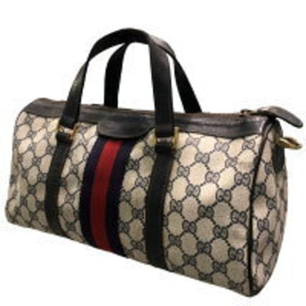 GUCCI Boston Bag GG Canvas the Sherry Line Beige Tan Navy Blue MK